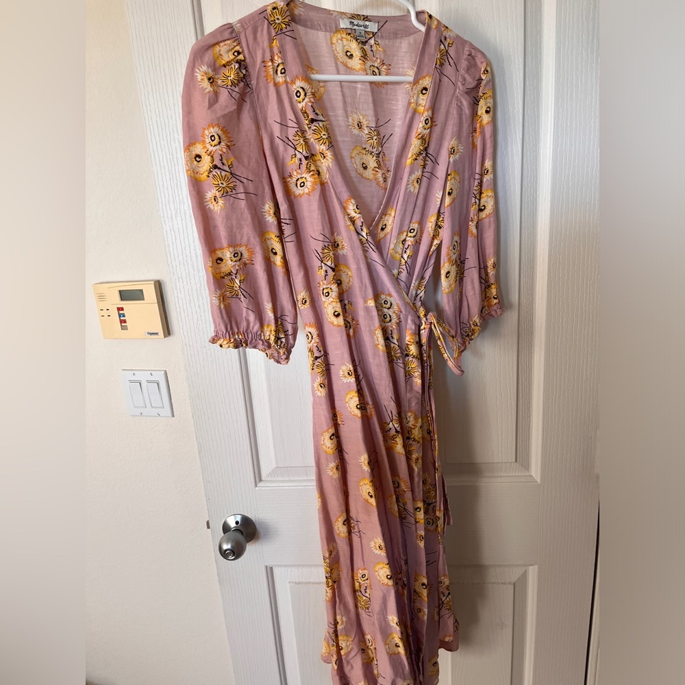 Madewell Linen wrap dress pink floral XS